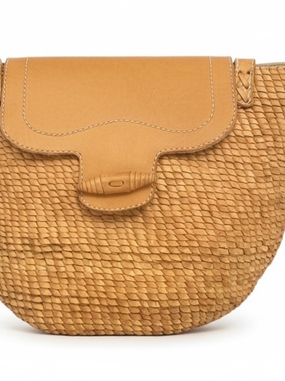 Handwoven Leather Saddle Shoulder Bag in Tan